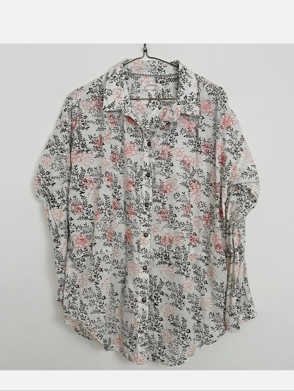 Anthropologie Womens Long Sleeve Floral Embroidered Button Down